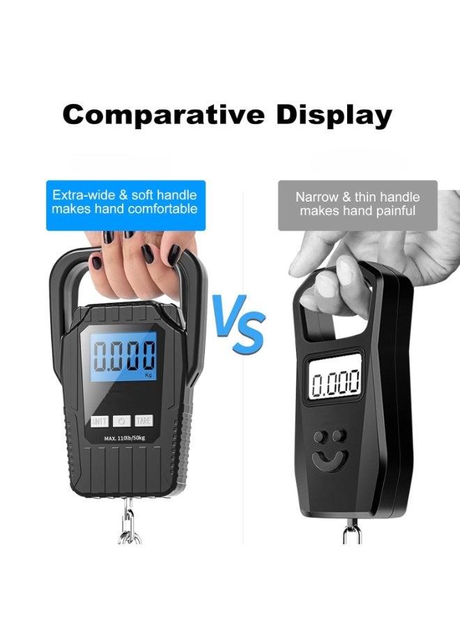 سكيل ميزان أمتعة رقمي معلق بشاشة LCD - ميزان يدوي محمول، سعة 50 كجم/110 رطل، وظيفة تصفير، تحويل وحدات متعددة، بطاريات مرفقة - Image 3